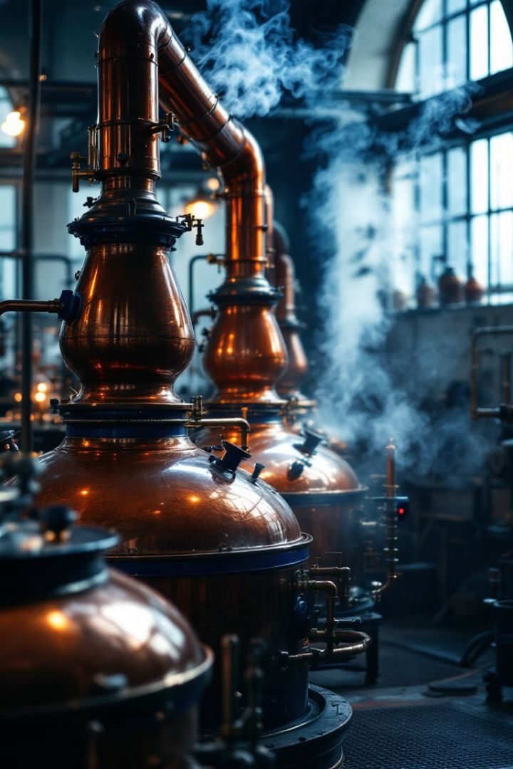 Copper distillation stills at the Blue Jay distillery